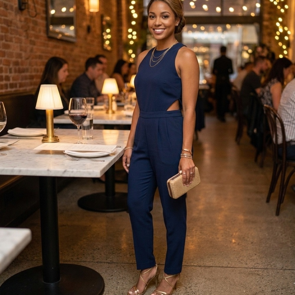 Felicity & Coco Navy Sleeveless Cutout Navy Jumpsuit - new